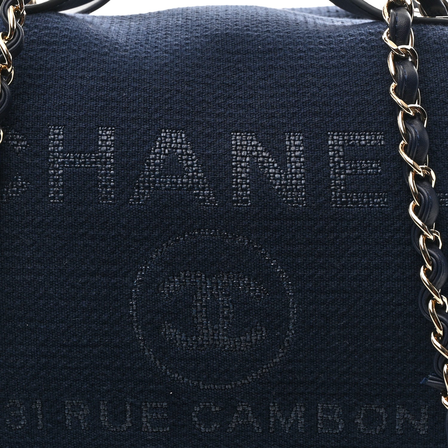 Chanel Mixed Fibers Large Deauville Bowling Bag Navy Blue 1843438
