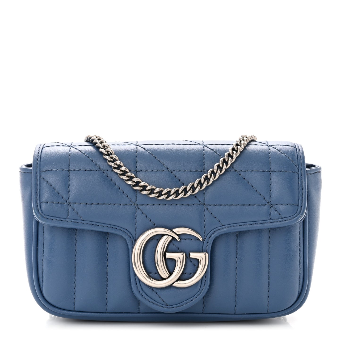 Calfskin Matelasse Aria Super Mini GG Marmont Shoulder Bag Clear Blue