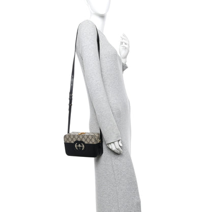 Gucci GG Supreme Monogram Textured Dollar Calfskin Mini New Basket Shoulder Bag Beige Ebony Black 2 of 9