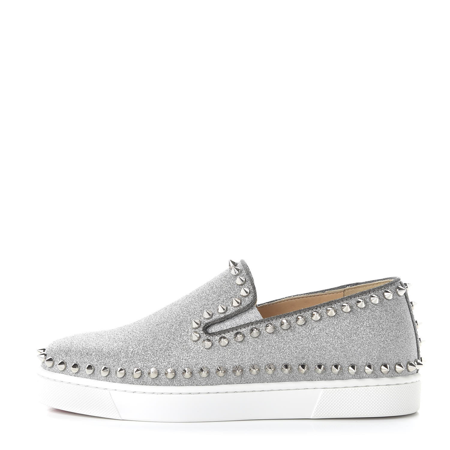 Christian Louboutin Calfskin Spikes Pik Boat Glitter Sneakers 36.5 Silver 1 of 8