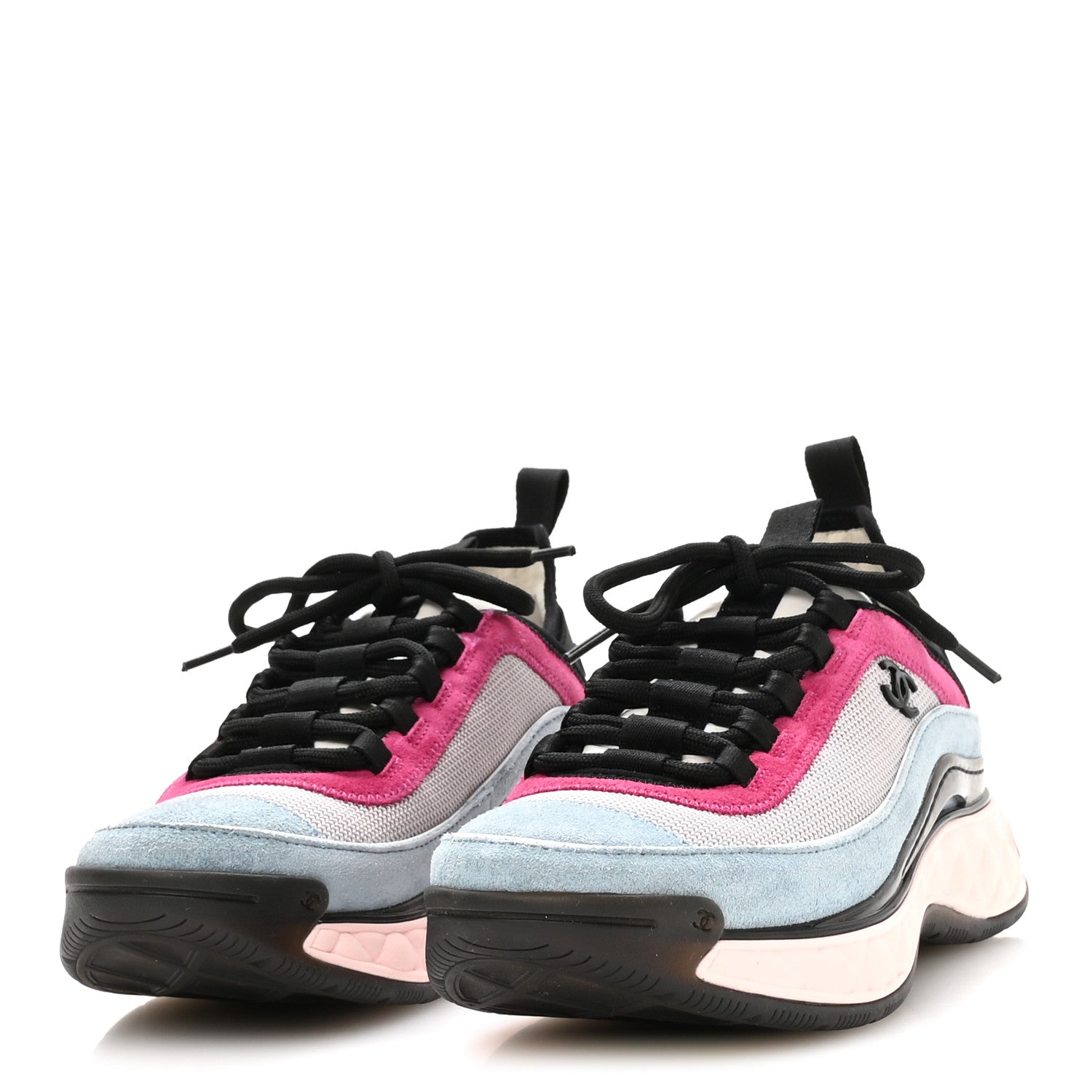 Chanel Fabric Suede CC Sneakers 36 Light Grey Light Blue Fuchsia 4 of 8