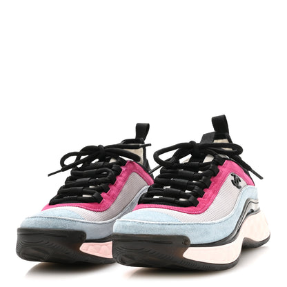 Chanel Fabric Suede CC Sneakers 36 Light Grey Light Blue Fuchsia 4 of 8
