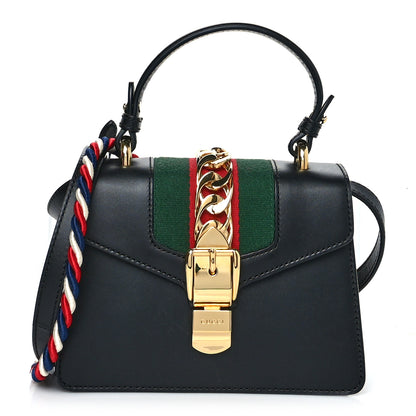 Gucci Calfskin Mini Sylvie Top Handle Bag Black 1 of 12