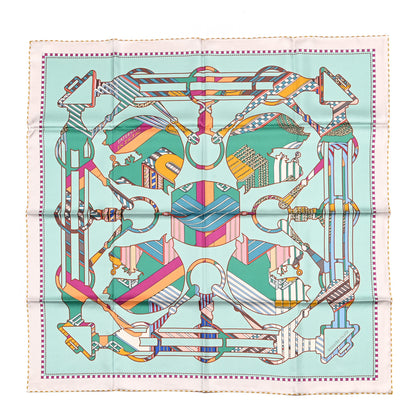 Hermes Silk Tatersale en Zig Zag Double Face Scarf 90 Vert D'Eau Emerald Fuchsia 1 of 5