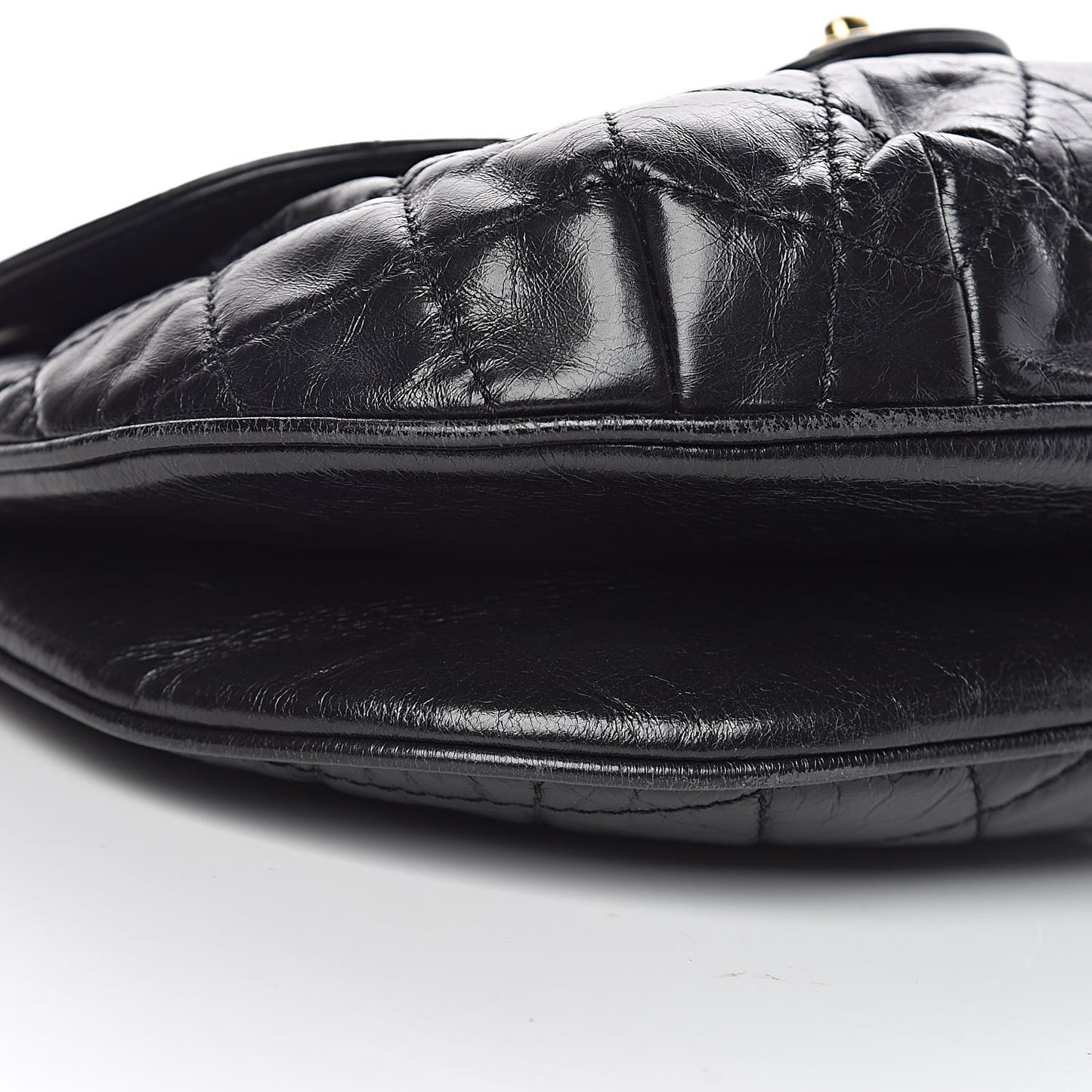 Glazed Calfskin Quilted Medium Bubble CC Flap Black