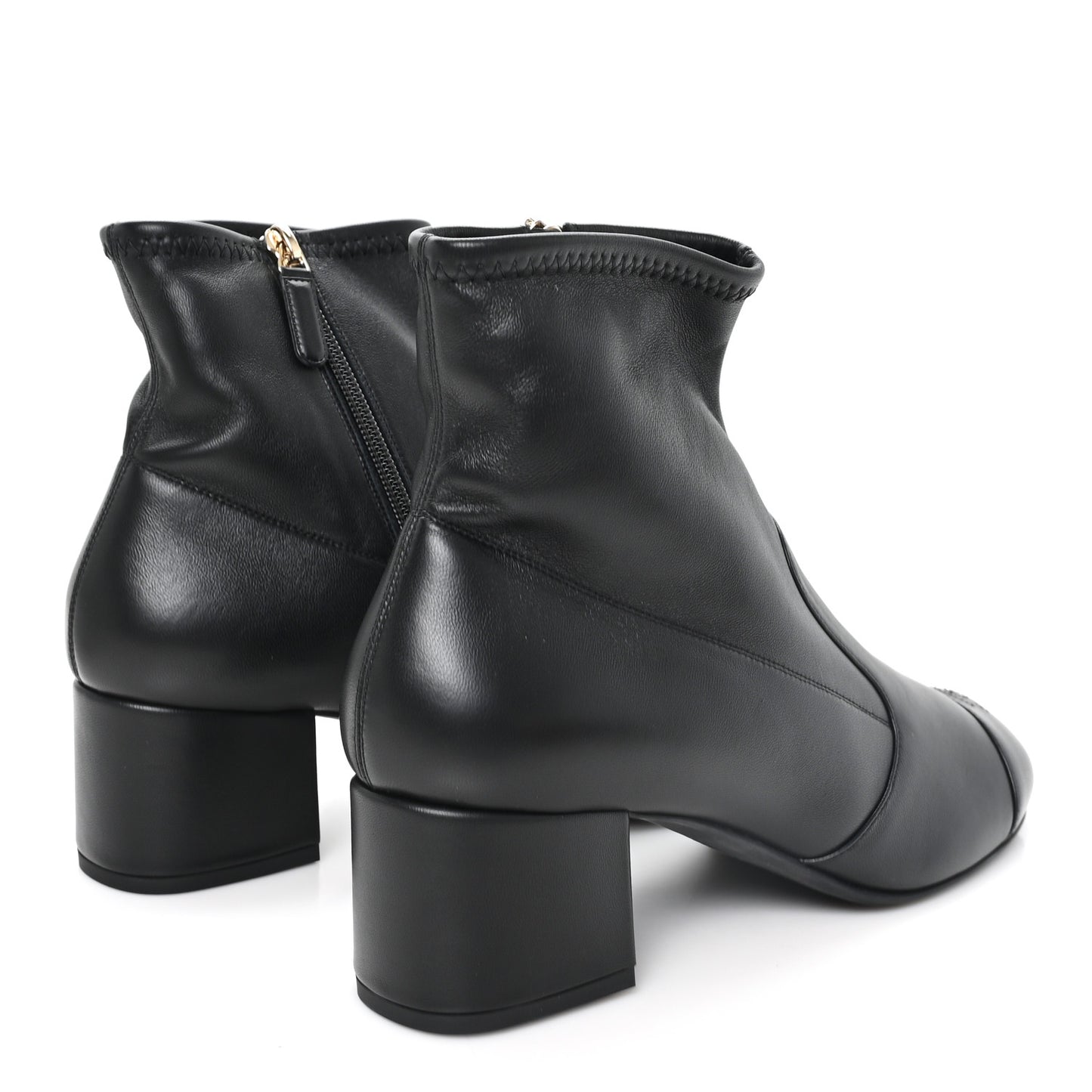 Stretch Lambskin Cap Toe CC Uniform Short Boots 41 Black