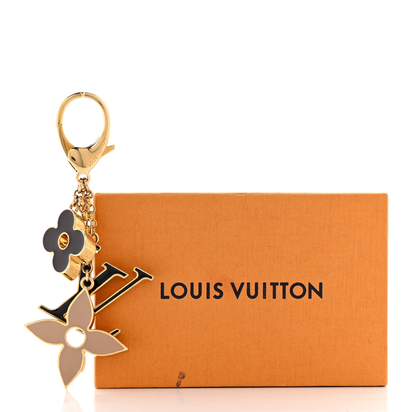 Metal Enamel Fleur De Monogram Bag Charm Dore