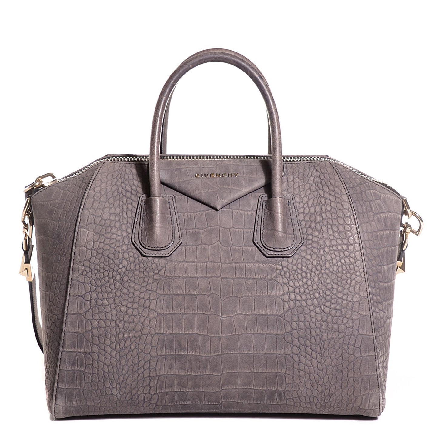 Nubuck Crocodile Embossed Medium Antigona Washed Black