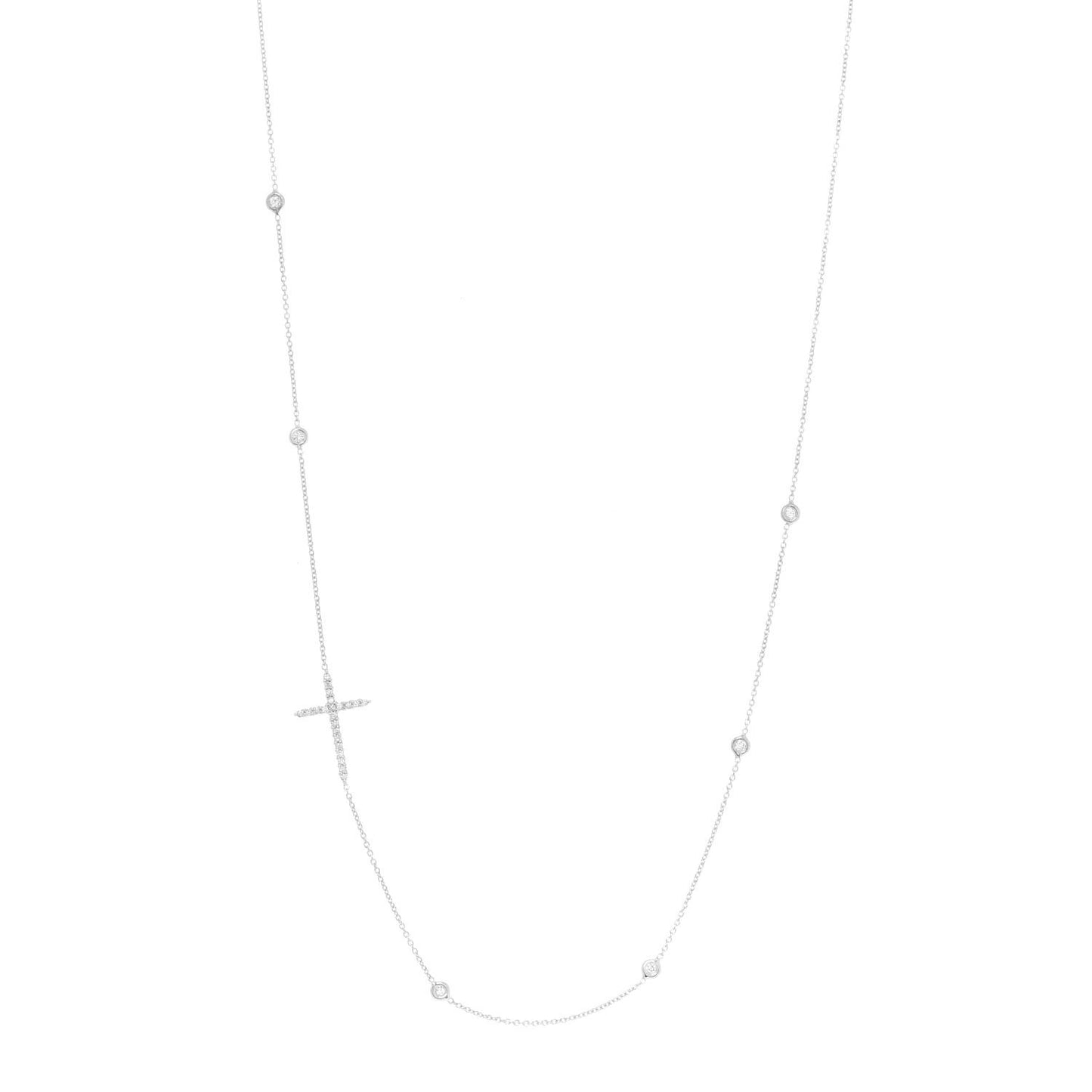 18K White Gold Diamond Integrated Cross Necklace