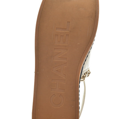 Chanel Lambskin Calfskin Cap Toe Chain Mules Sandals 38 Ivory Black 7 of 25