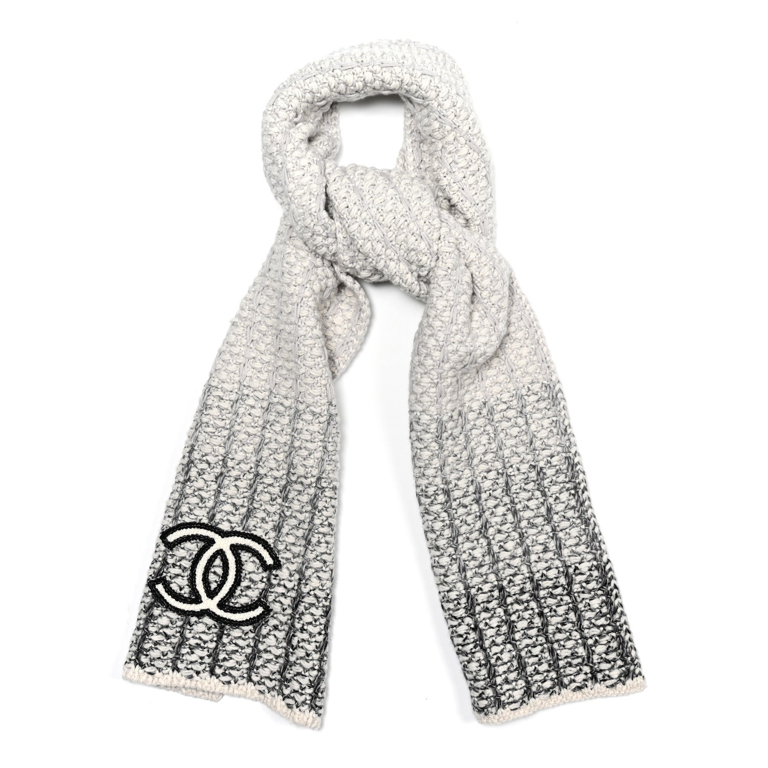 Chanel Cashmere Silk CC Scarf Black White 1 of 3