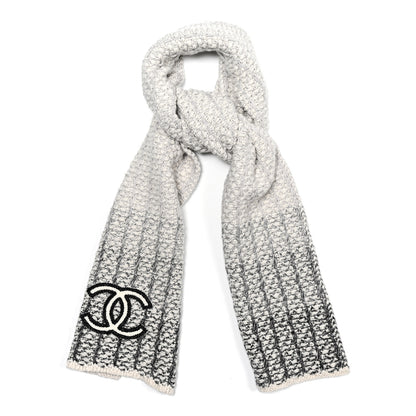 Chanel Cashmere Silk CC Scarf Black White 1 of 3
