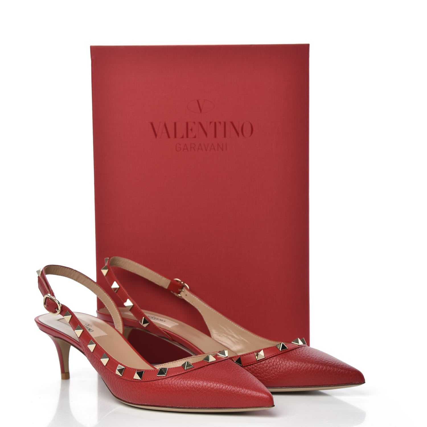 Valentino Garavani Pebbled Calfskin Rockstud Half D'Orsay Slingback 50mm Pumps 39.5 Rosso Valentino 9 of 9