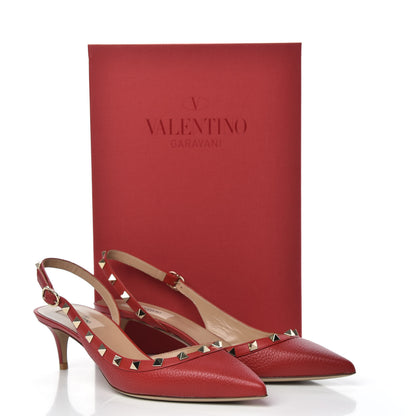 Valentino Garavani Pebbled Calfskin Rockstud Half D'Orsay Slingback 50mm Pumps 39.5 Rosso Valentino 9 of 9
