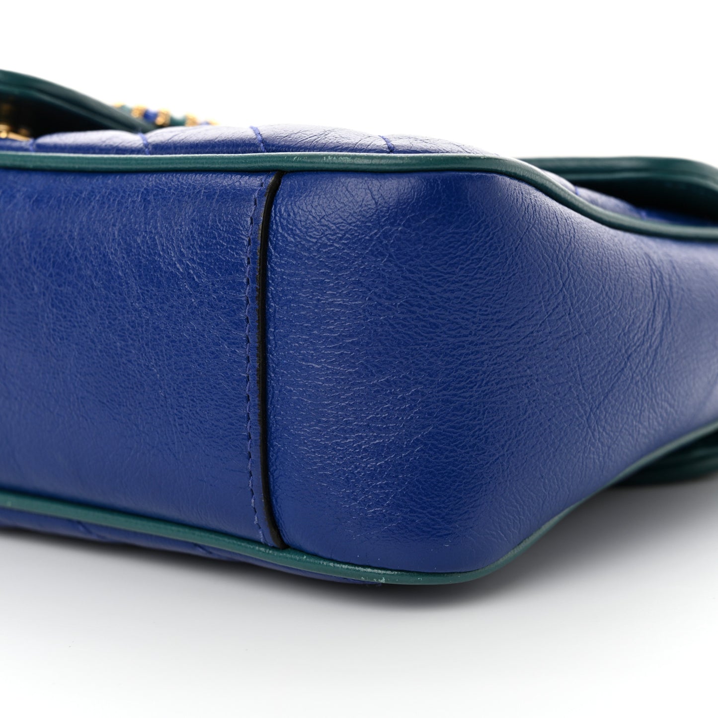 Azalea Calfskin Enamel Matelasse Diagonal Small Torchon GG Marmont Shoulder Bag Imperial Blue Pavone