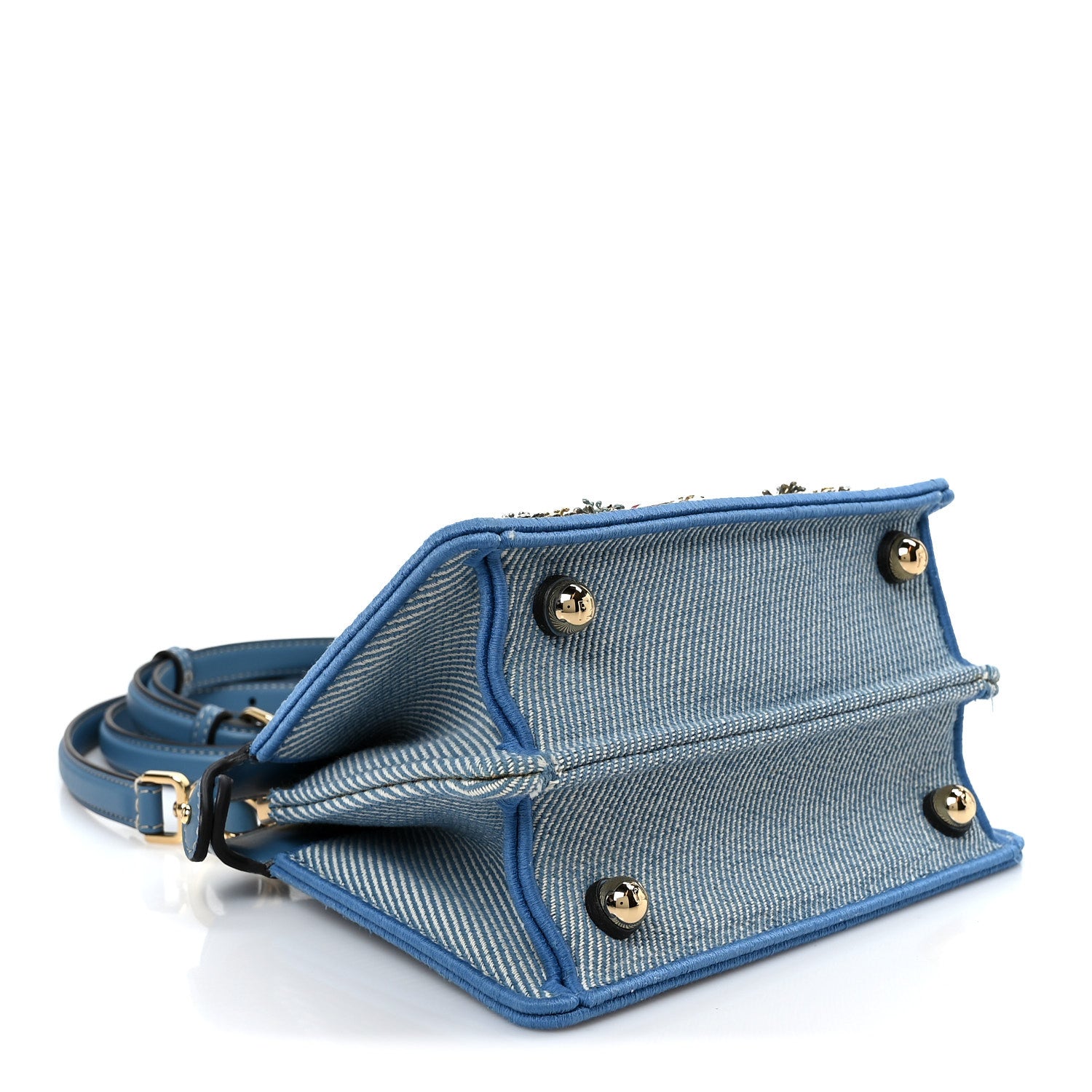 Fendi Denim Nappa Floral Embroidered Petite Peekaboo I SEE U Satchel Blue 3 of 10