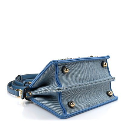 Fendi Denim Nappa Floral Embroidered Petite Peekaboo I SEE U Satchel Blue 3 of 10