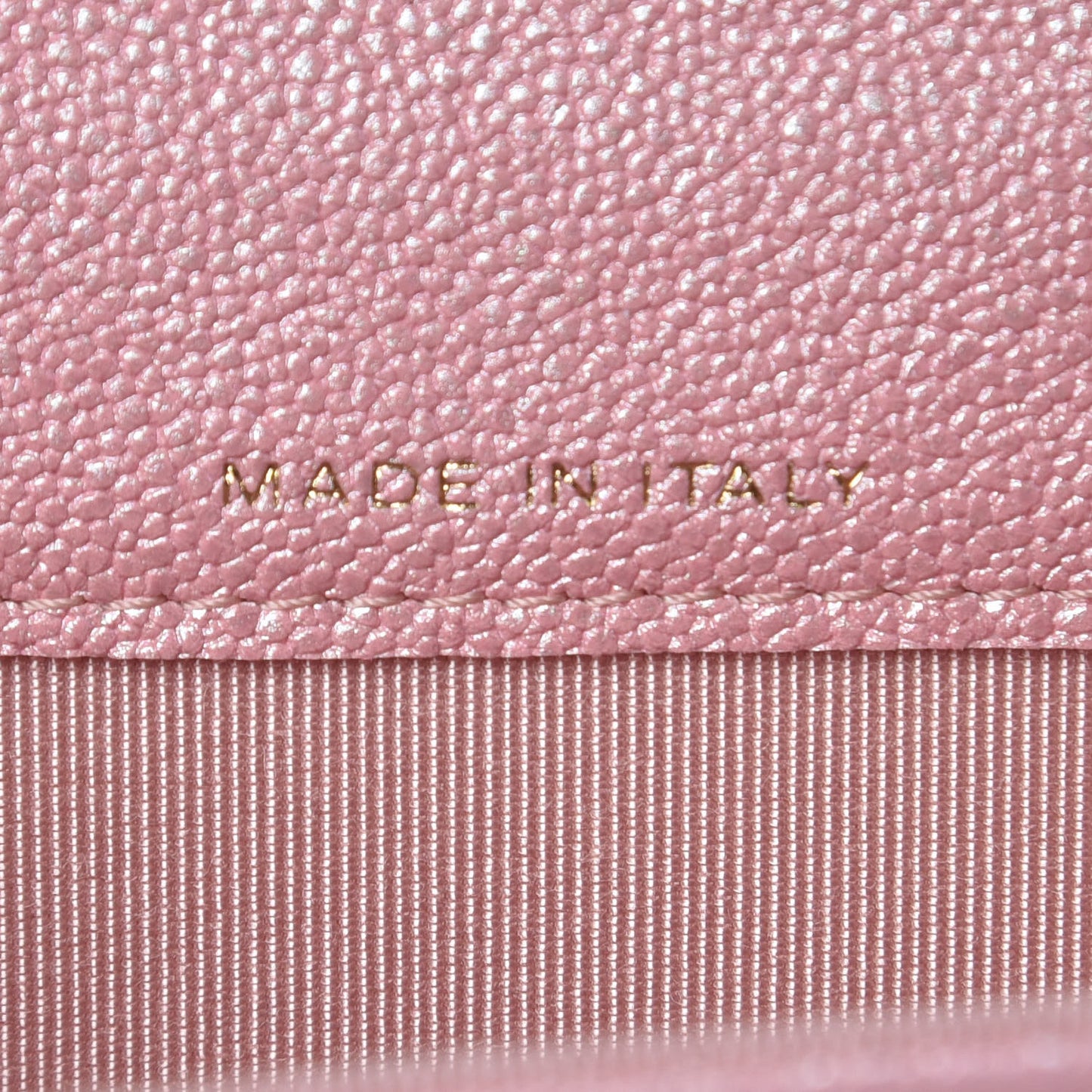 Iridescent Caviar Quilted Flap Card Holder Rose Pink