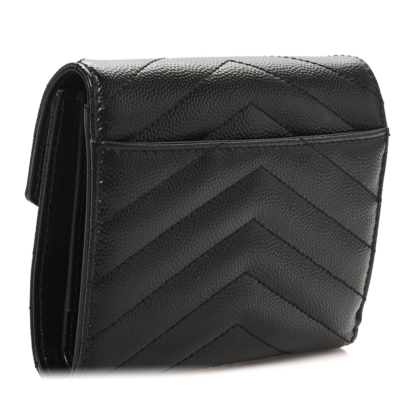 Grain De Poudre Matelasse Chevron Monogram Compact Tri Fold Wallet Black