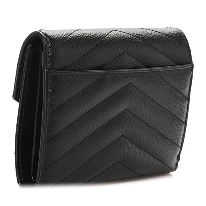 Saint Laurent Grain De Poudre Matelasse Chevron Monogram Compact Tri Fold Wallet Black 3 of 8
