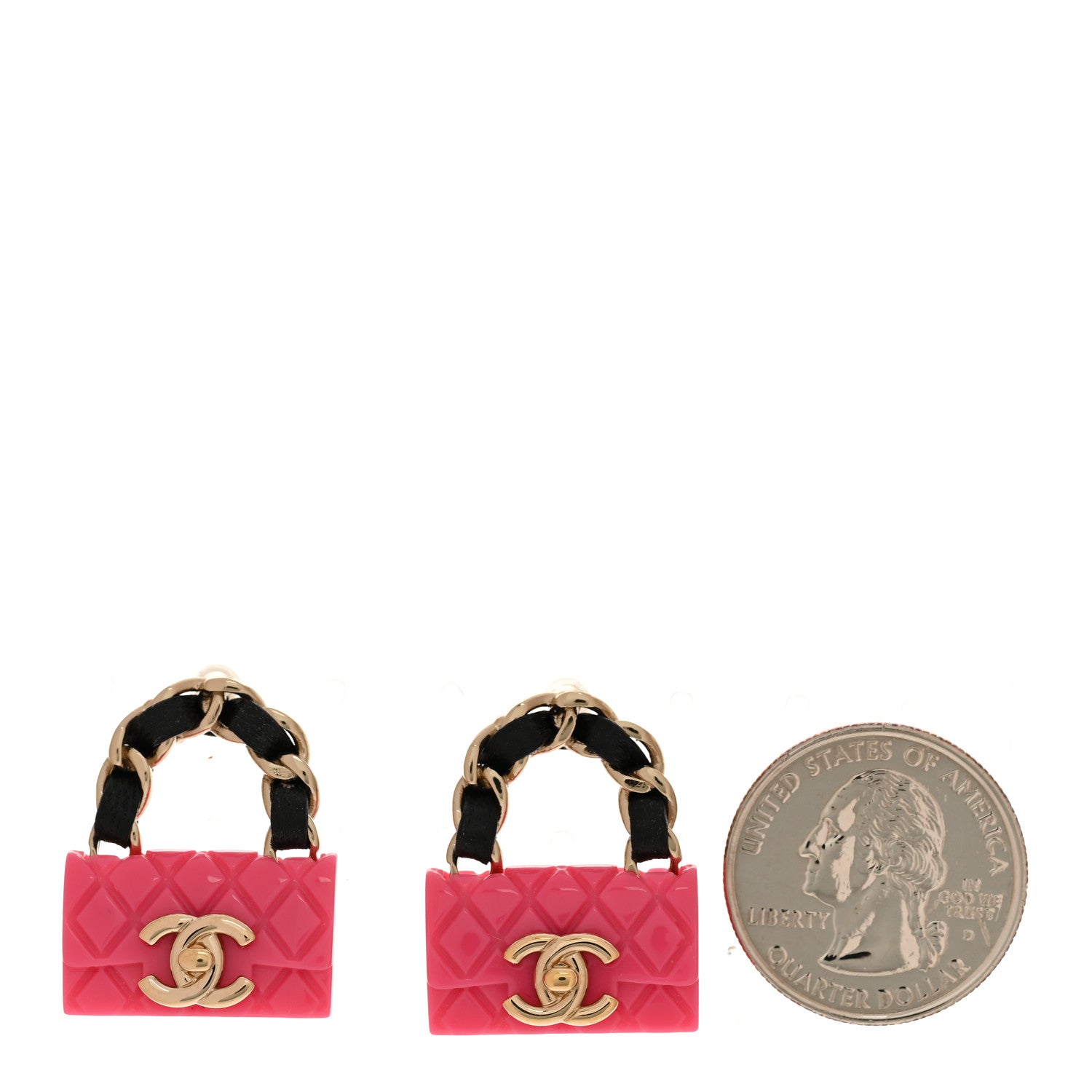 Chanel Calfskin Metal Resin CC Quilted Flap Earrings Gold Black Pink 2 of 6