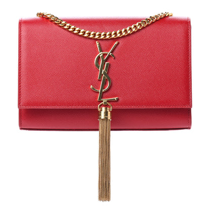 Saint Laurent Grain De Poudre Small Classic Monogram Kate Tassel Satchel Red 1 of 4