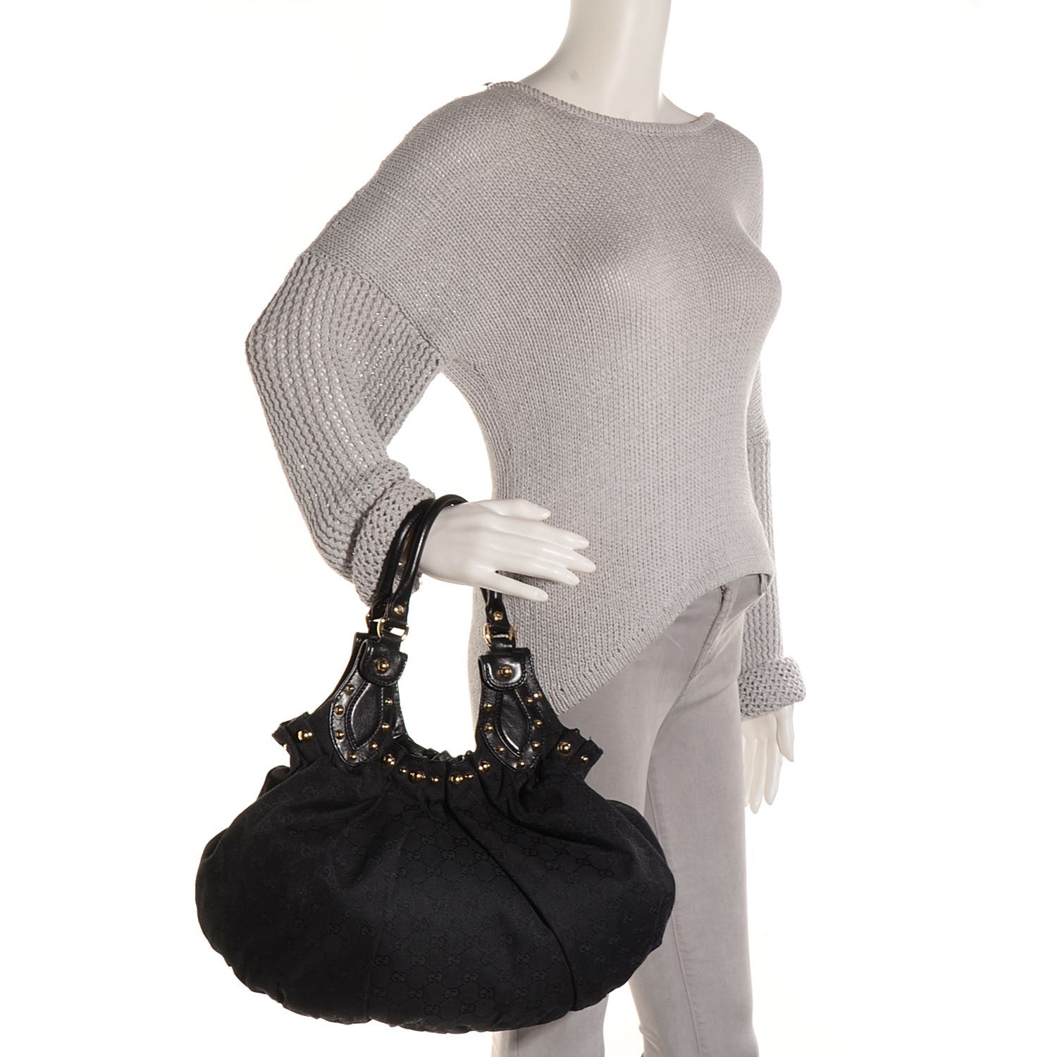Gucci Monogram Studded Pelham Medium Tote Black 2 of 8