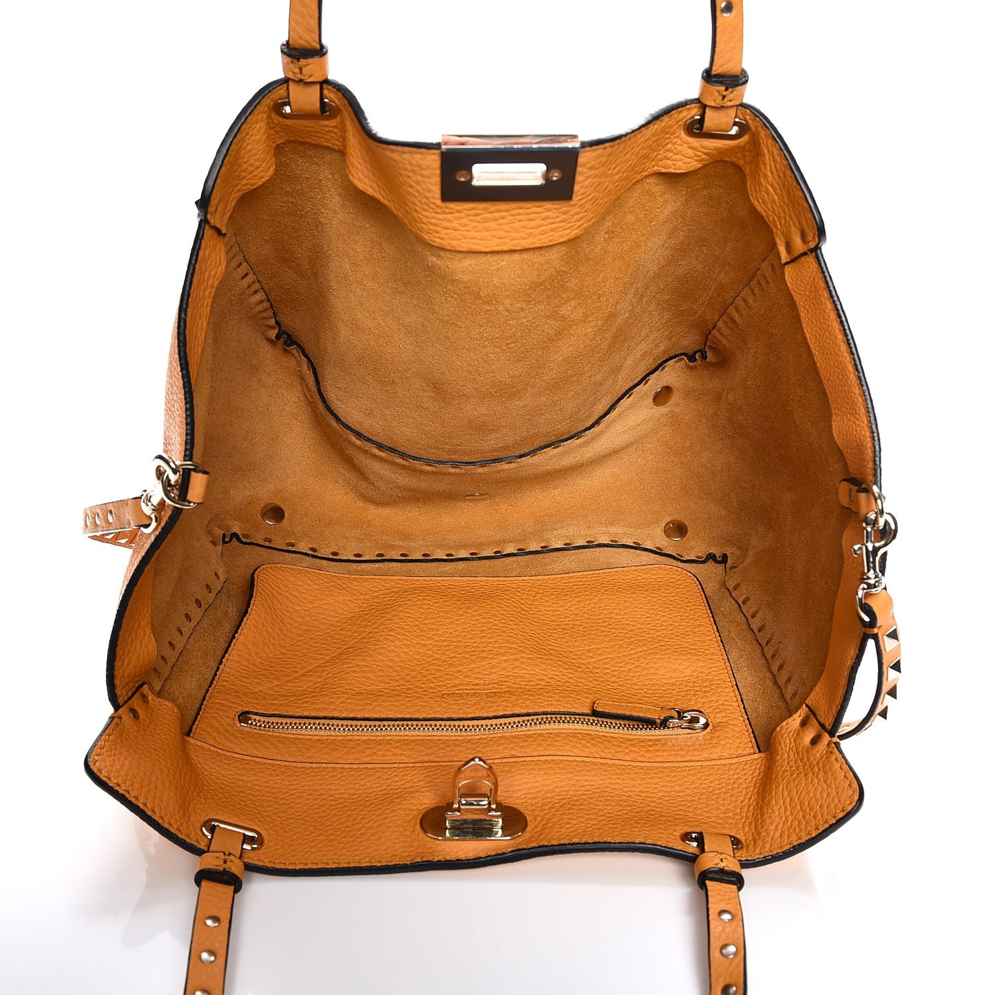 Pebbled Calfskin Medium Rockstud Tote Melon Sorbet