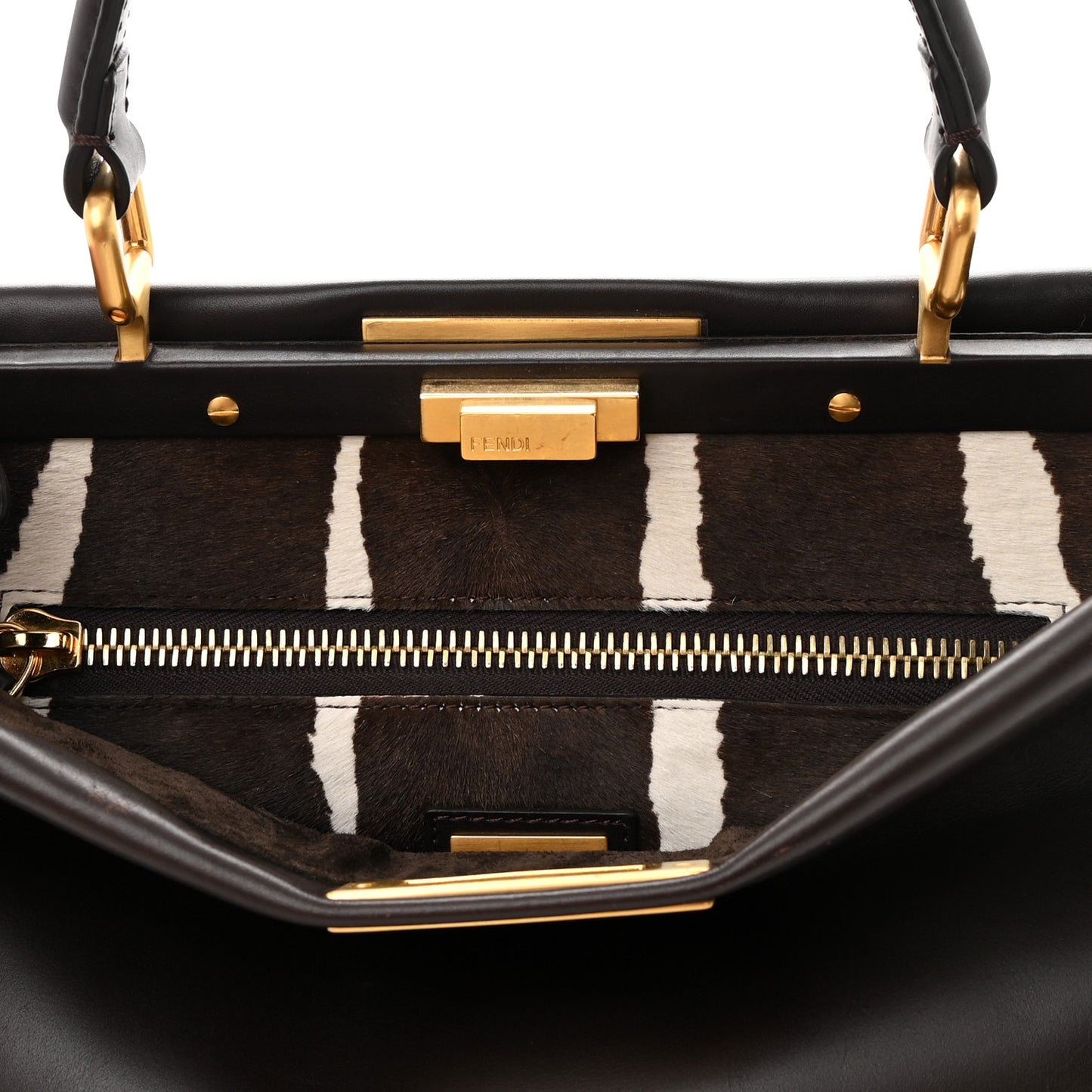 Vitello Calf Hair Zebra Print Medium Peekaboo Iconic Satchel Black