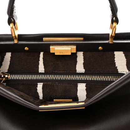 Fendi Vitello Calf Hair Zebra Print Medium Peekaboo Iconic Satchel Black 14 of 20