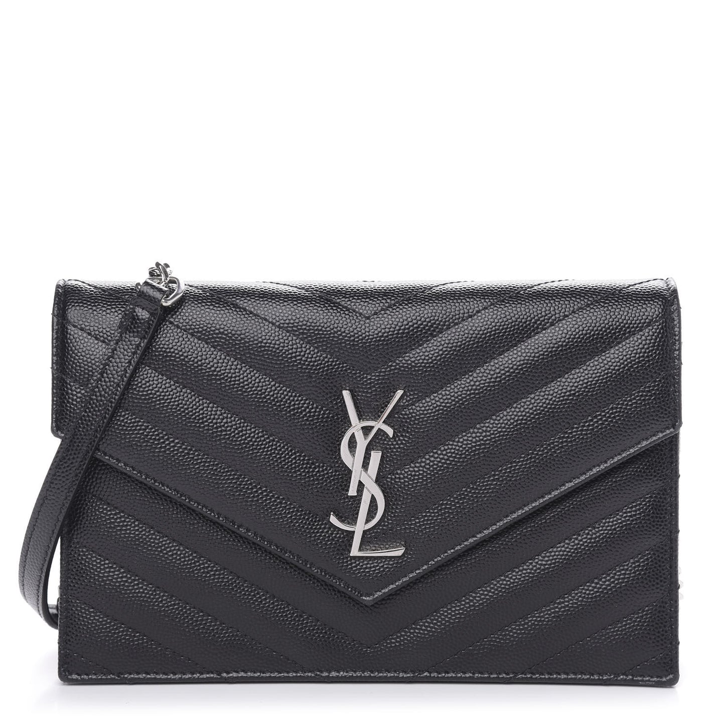 Grain De Poudre Matelasse Chevron Monogram Envelope Chain Wallet Black