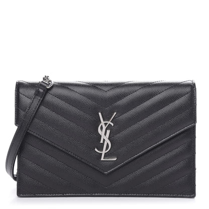 Saint Laurent Grain De Poudre Matelasse Chevron Monogram Envelope Chain Wallet Black 1 of 10