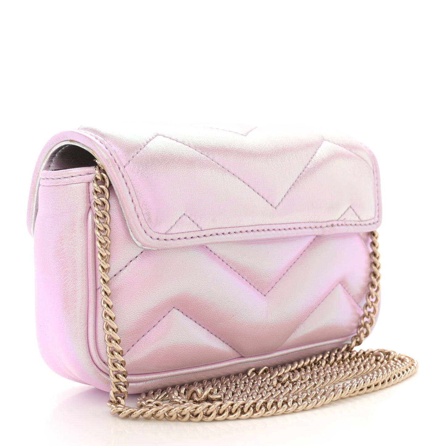 Iridescent Nappa Chevron Matelasse Super Mini GG Marmont Shoulder Bag Iridescent Escape Pink