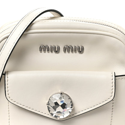 Miu Miu Vitello Soft Calfskin Crystal Embellished Solitaire Camera Bag White 8 of 10
