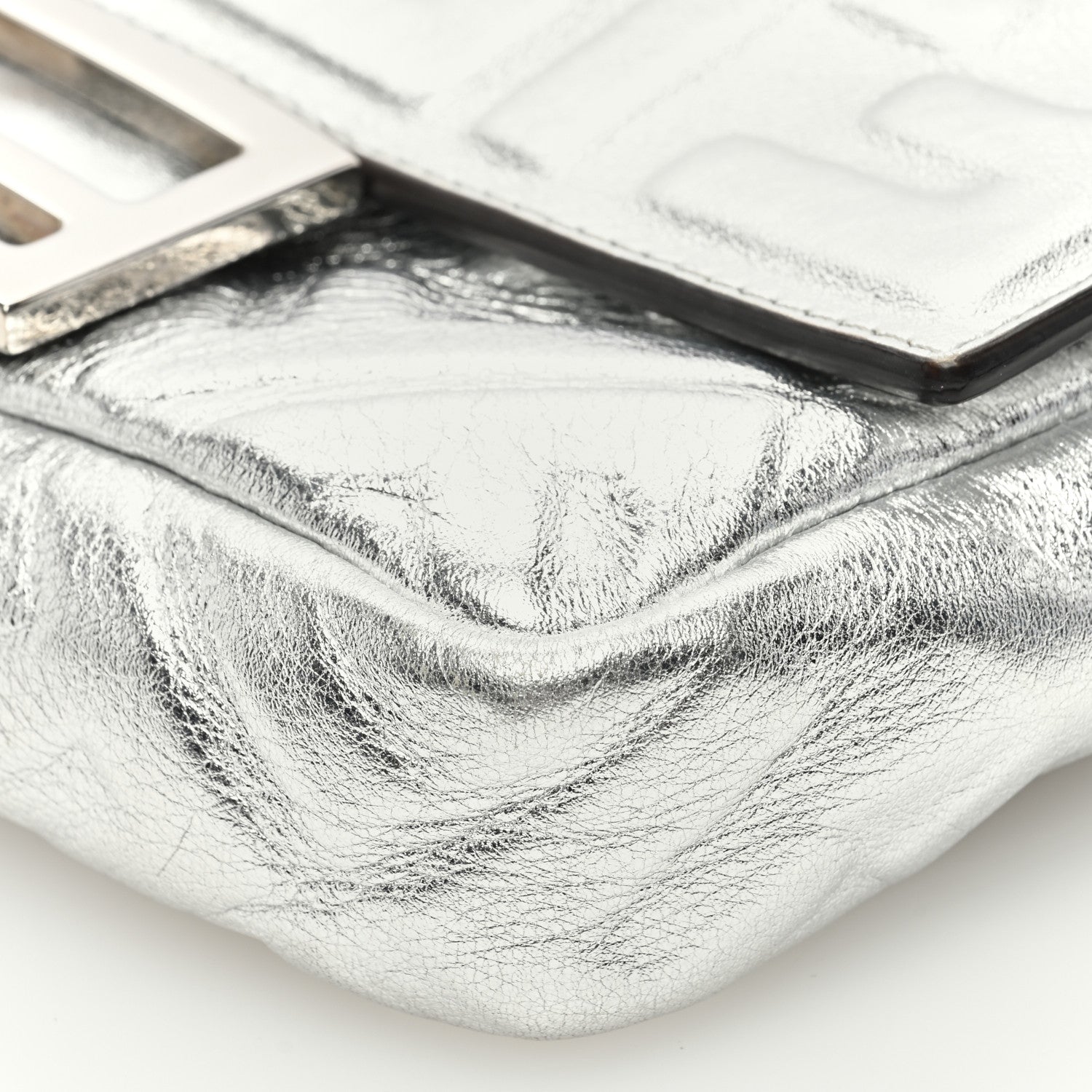 Fendi Vitello Catalan FF 1974 Embossed Mini Baguette Argento 10 of 10