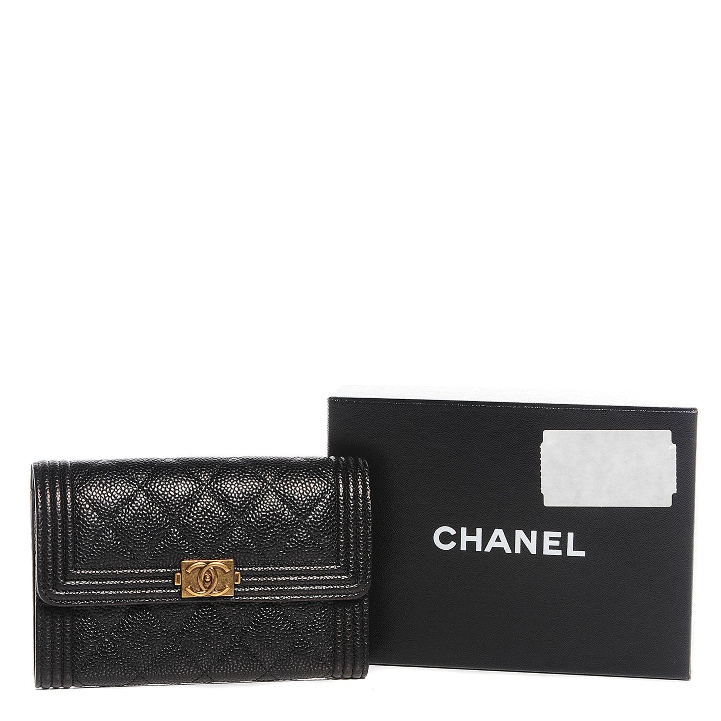 Caviar Quilted Boy Flap Card Holder Wallet Black