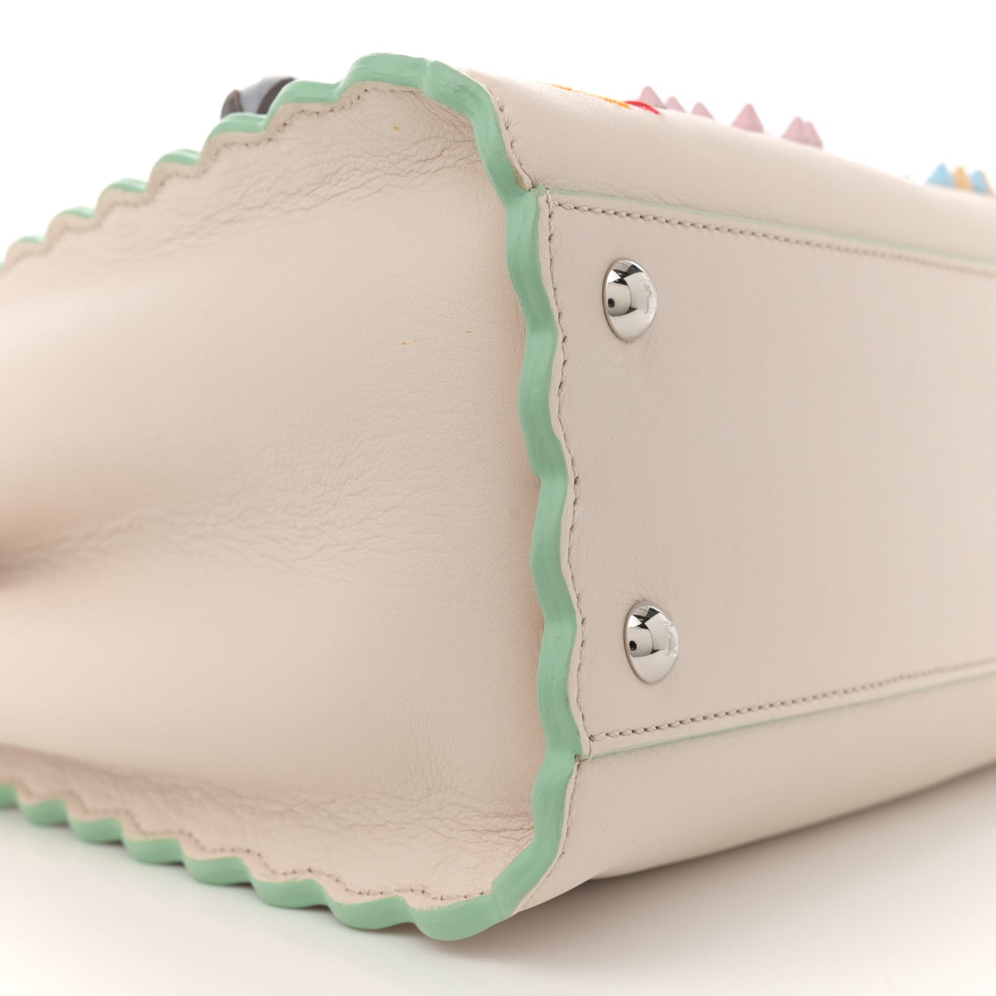 Vitello Seta Shiny Nappa Pearl Scalloped Studded Floral Embroidered Medium Peekaboo Iconic Satchel Camelia Multicolor