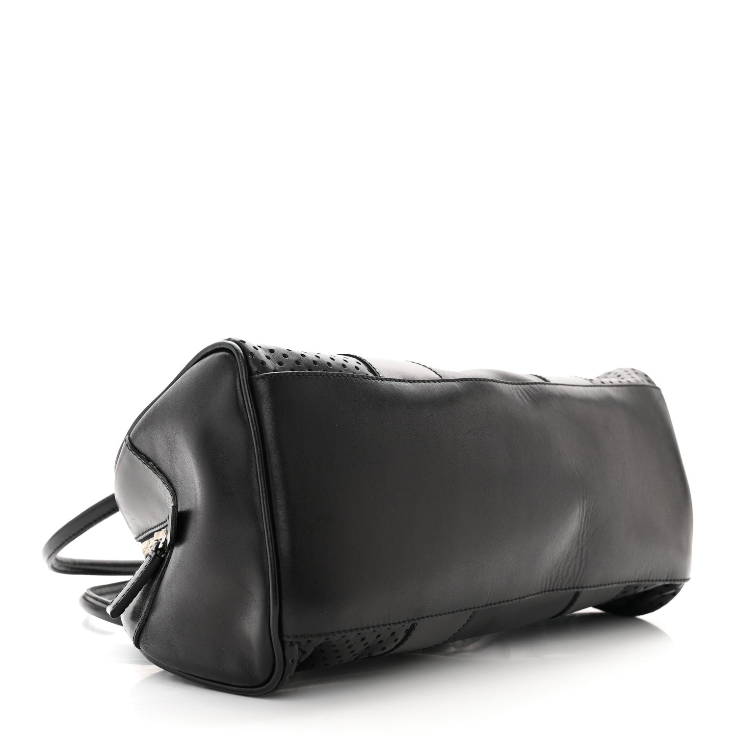 Prada Vitello Drive Perforated Bowling Bag Black 4 of 10