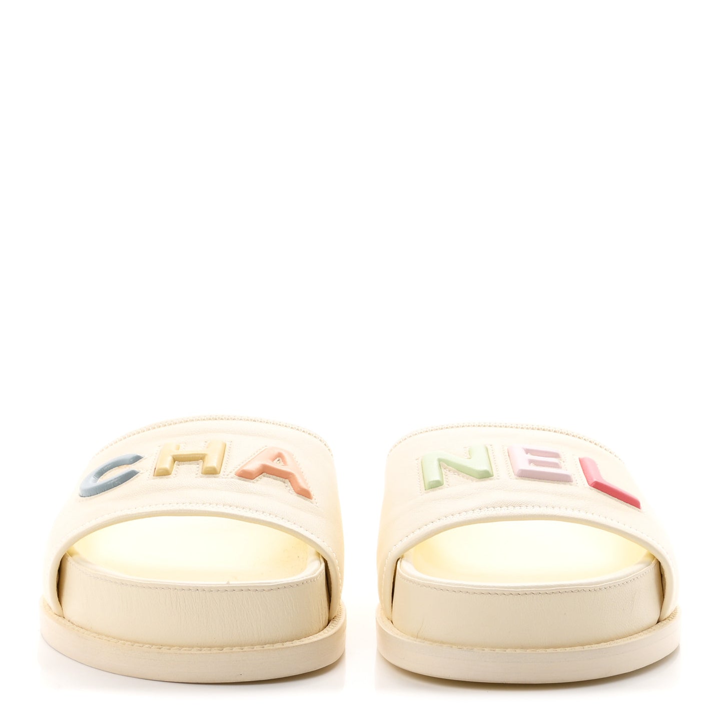 Lambskin Cha-Nel Mule Sandals 40.5 Ivory Multicolor
