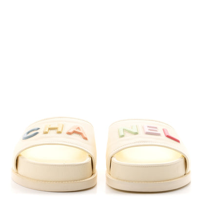 Chanel Lambskin Cha-Nel Mule Sandals 40.5 Ivory Multicolor 3 of 9