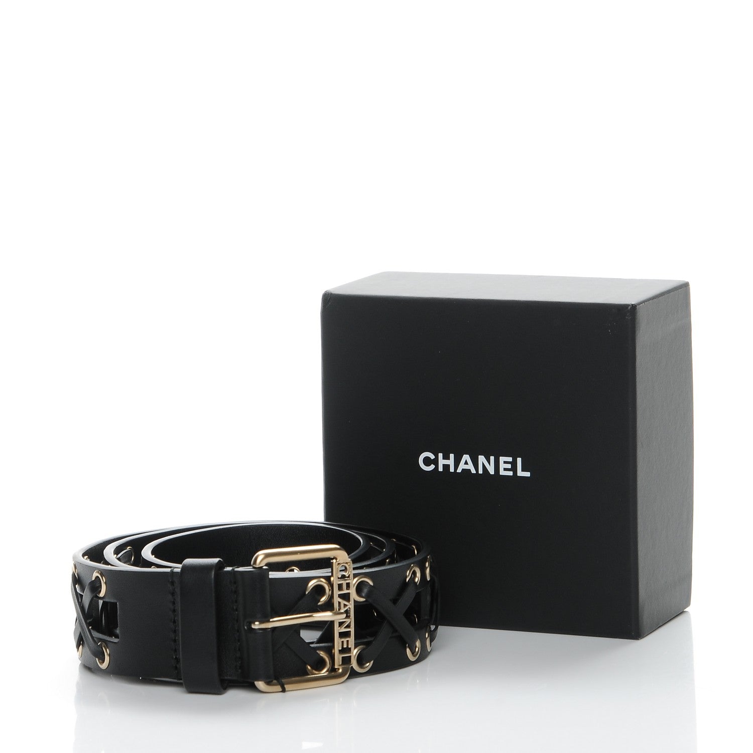 Chanel Calfskin Cross Stitch Grommet Belt 80 32 Black 6 of 6