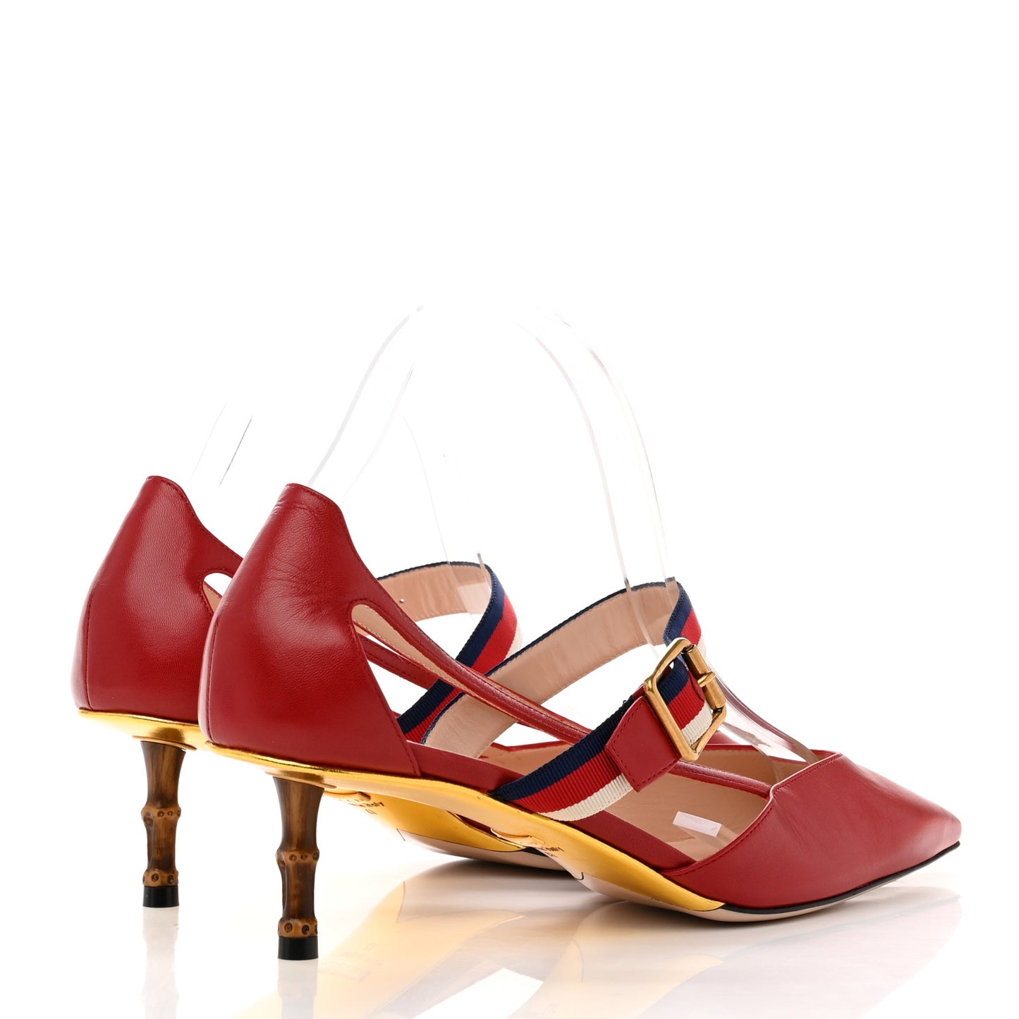 Malaga Kid Grosgrain Sylvie Web Bamboo Low Heel Pumps 41 Hibiscus Red