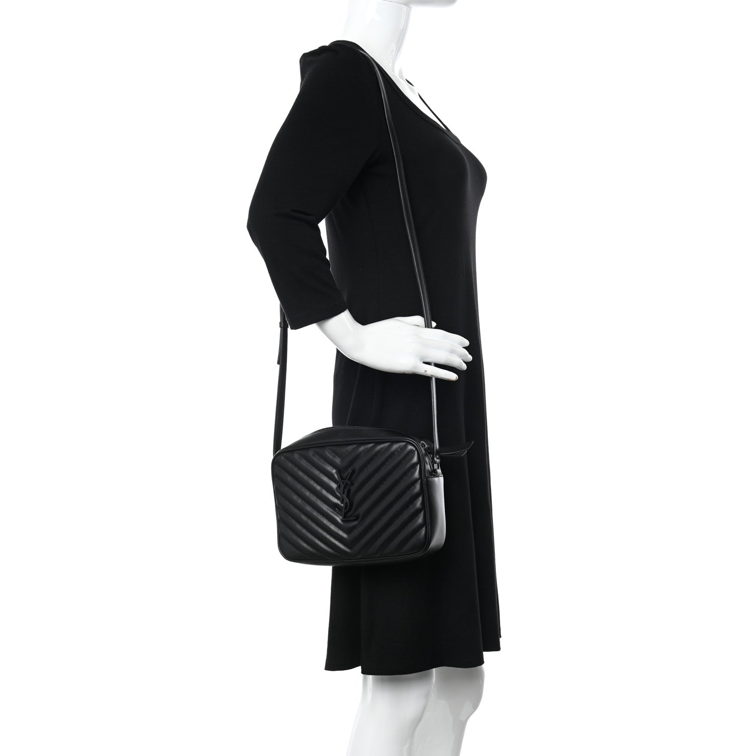 Saint Laurent Calfskin Matelasse Monogram Monochrome Lou Camera Bag Black 2 of 9