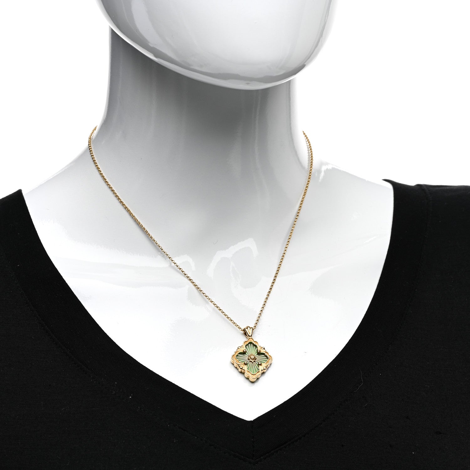 Buccellati 18K Yellow Gold Enamel Opera Tulle Pendant Necklace Green 2 of 5