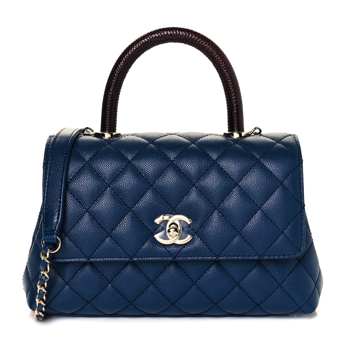 Caviar Quilted Lizard Embossed Mini Coco Handle Flap Navy Blue