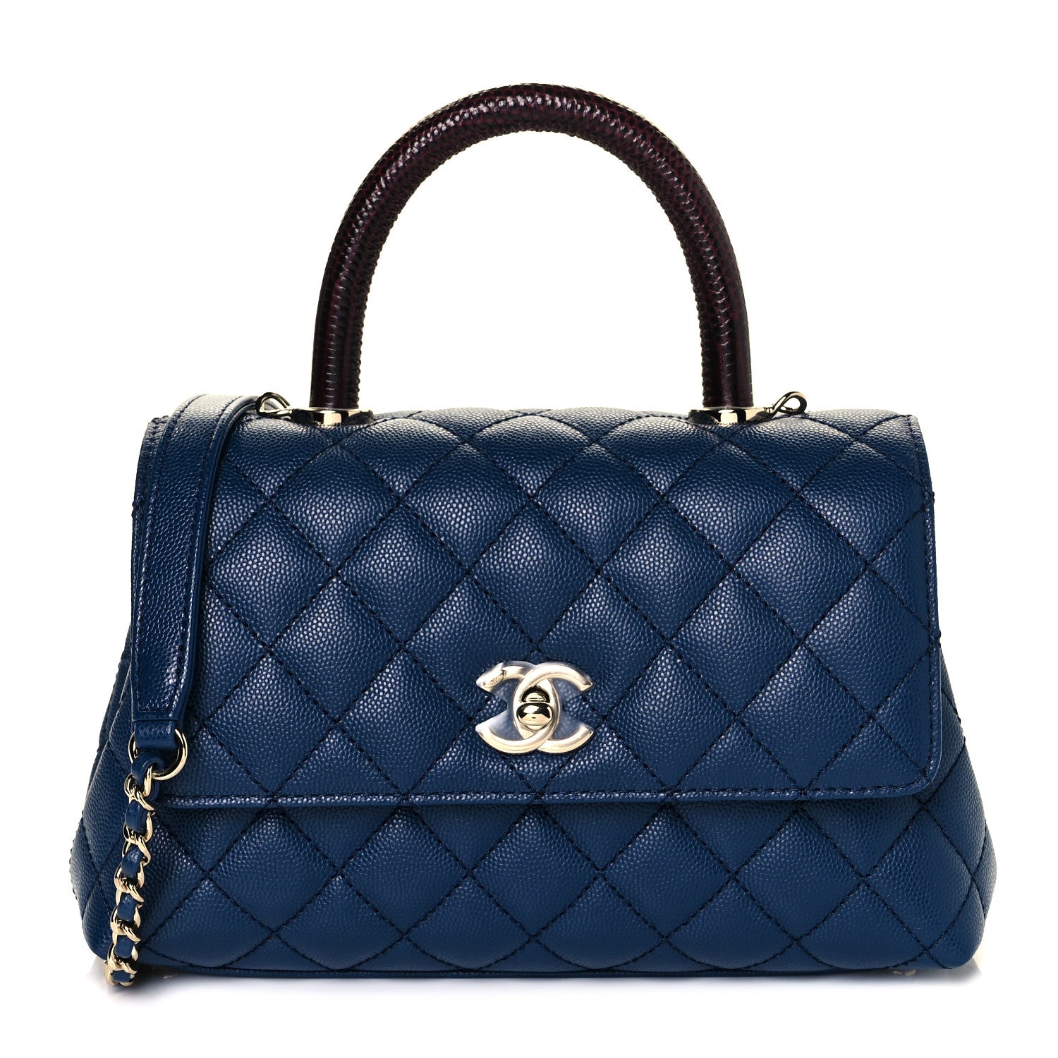 Chanel Caviar Quilted Lizard Embossed Mini Coco Handle Flap Navy Blue 1 of 9