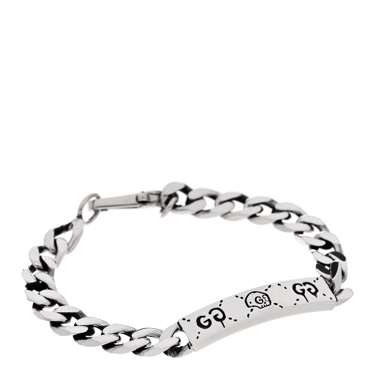 Gucci Sterling Silver GucciGhost Hamlet Skull ID Chain Bracelet 1 of 4