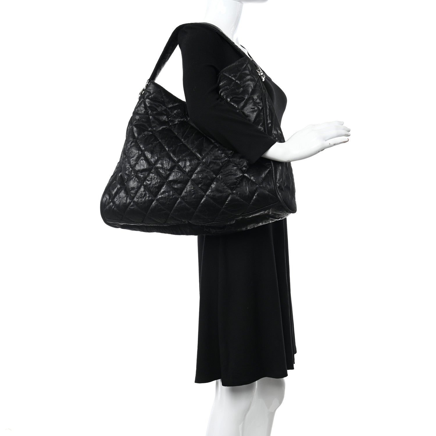 Chanel Crinkled Coated Canvas Le Marais Hobo Black 2 of 10