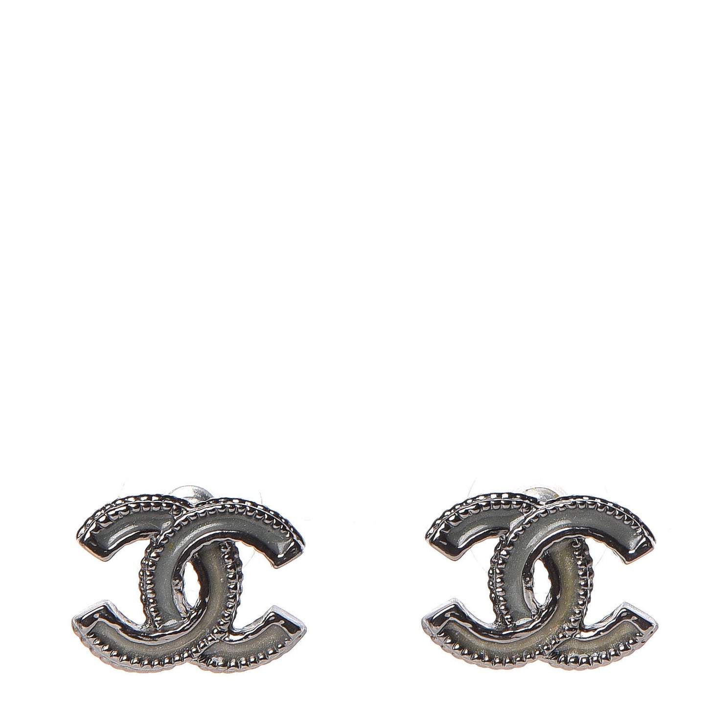 Enamel CC Earrings Grey Silver