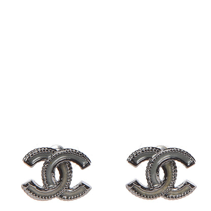 Chanel Enamel CC Earrings Grey Silver 1 of 5